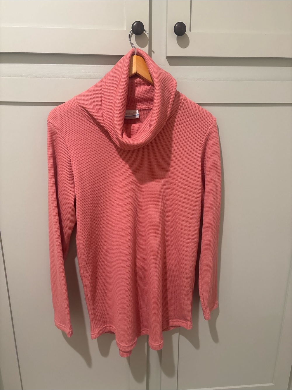 Columbia Pink Waffle Knit Cowl Neck Sweater